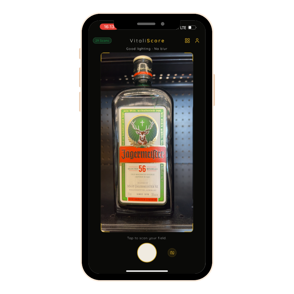 Jägermeister bottle captured by the VitaliScore alcohol scanner